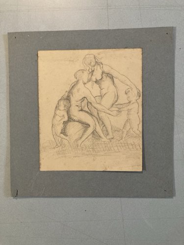 Dessin Mine De Plomb Crayon femme Putti Ange XIXe portrait Étude A Identifier