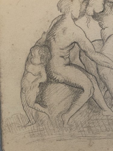 Dessin Mine De Plomb Crayon femme Putti Ange XIXe portrait Étude A Identifier