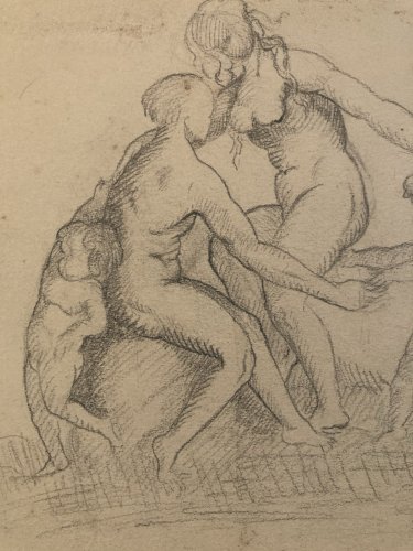 Dessin Mine De Plomb Crayon femme Putti Ange XIXe portrait Étude A Identifier