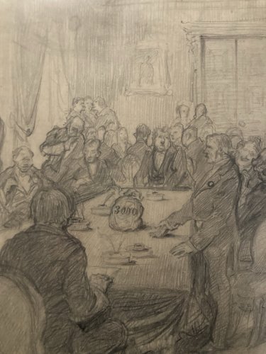 Dessin mine De Plomb Sur Papier Réunion Banquier a identifier Banque