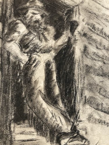 Dessin Mineur Mine Sur Papier Portrait Fusain Homme 1944 A Identifier