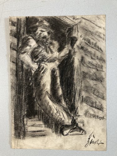 Dessin Mineur Mine Sur Papier Portrait Fusain Homme 1944 A Identifier