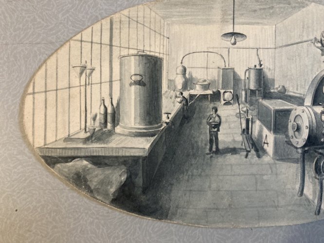 Dessin Miniature 1900 Encre Lavis Usine Alambic Architecture À Identifier Art