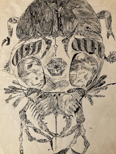 Dessin Mort Squelette 1990 Curiosité Art Encre Guerre Homme Art Stylo