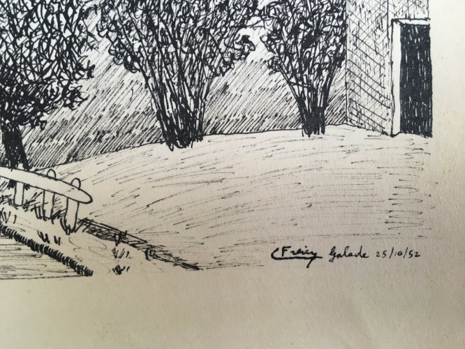 Dessin Nature Maison encre De Chine Vers 1950 Signé