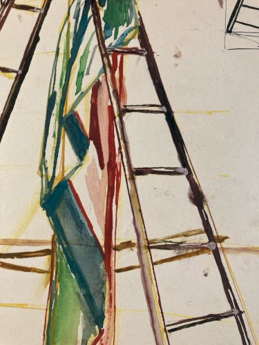 Dessin Nature Morte À L Échelle Gouache Peinture 1950 Papier Cubisme Cubiste Art