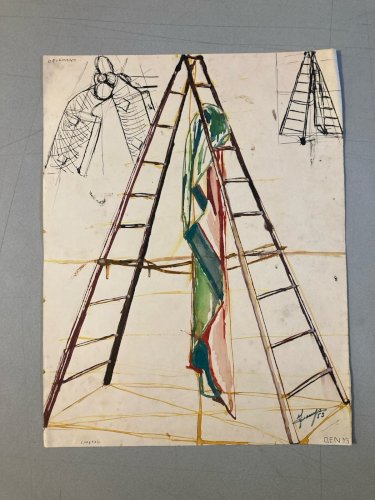 Dessin Nature Morte À L Échelle Gouache Peinture 1950 Papier Cubisme Cubiste Art