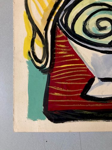 Dessin Nature Morte Gouache Peinture 1950 Papier Café Thé Surréaliste Art Signé