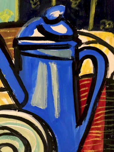 Dessin Nature Morte Gouache Peinture 1950 Papier Café Thé Surréaliste Art Signé