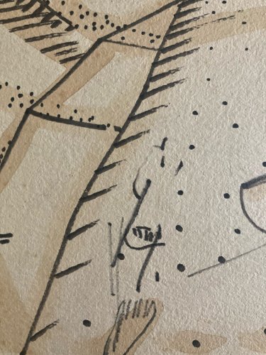 Dessin Nature Paysage Gouache Encre Peinture 1950 Papier Cubisme Cubiste Art
