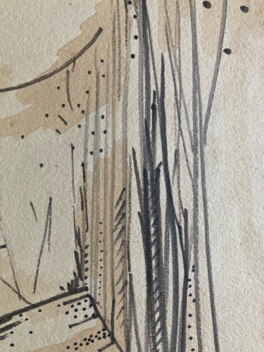 Dessin Nature Paysage Gouache Encre Peinture 1950 Papier Cubisme Cubiste Art