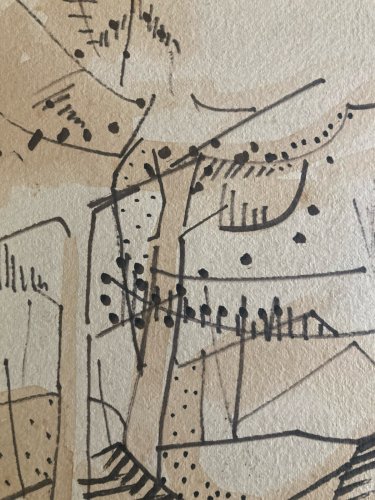 Dessin Nature Paysage Gouache Encre Peinture 1950 Papier Cubisme Cubiste Art