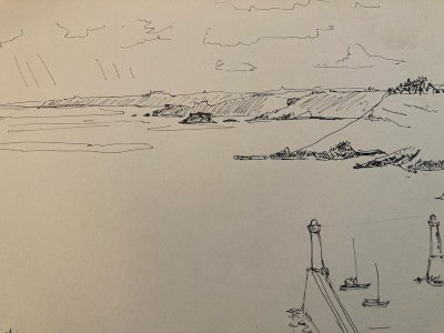 Dessin Nature Paysage Gouache Encre Peinture 1985 Papier  Île Isle En Mer