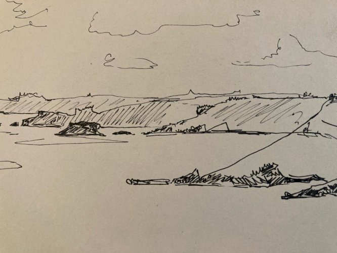 Dessin Nature Paysage Gouache Encre Peinture 1985 Papier  Île Isle En Mer