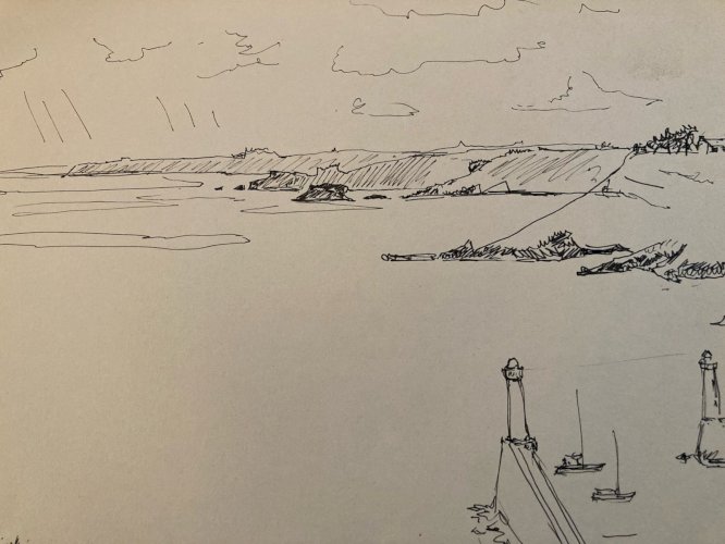 Dessin Nature Paysage Gouache Encre Peinture 1985 Papier  Île Isle En Mer