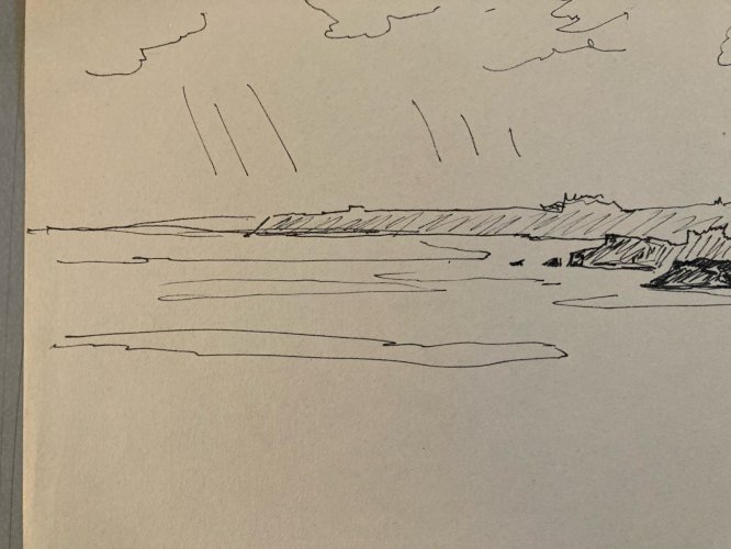 Dessin Nature Paysage Gouache Encre Peinture 1985 Papier  Île Isle En Mer