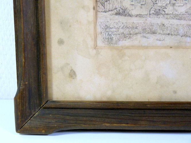 Dessin noir et blanc XX° SAINT MARTIAL D'ARTENSET signé S. Zaborowski 1940 cadre