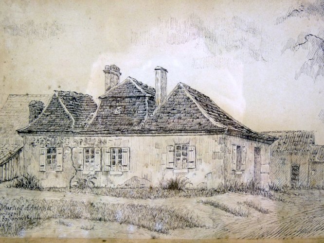 Dessin noir et blanc XX° SAINT MARTIAL D'ARTENSET signé S. Zaborowski 1940 cadre