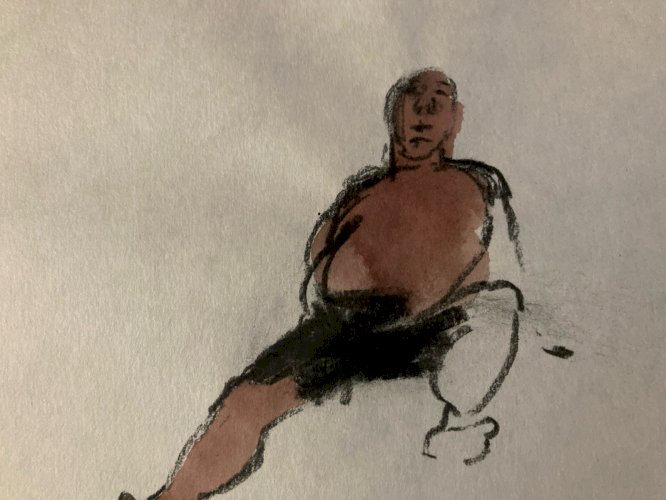 Dessin Nu Aquarelle Crayon Homme Art Portrait Deuxième Moitier XXe