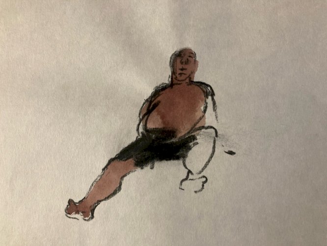 Dessin Nu Aquarelle Crayon Homme Art Portrait Deuxième Moitier XXe