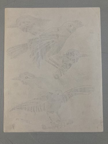 Dessin Oiseau 1950 Mine De Plomb Cubiste Cubisme Moineaux  A Identifier Art