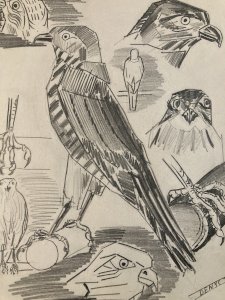Dessin Oiseau Mine De Plomb Cubiste Cubisme Aigle Buse 1950 A Identifier