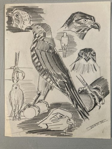 Dessin Oiseau Mine De Plomb Cubiste Cubisme Aigle Buse 1950 A Identifier