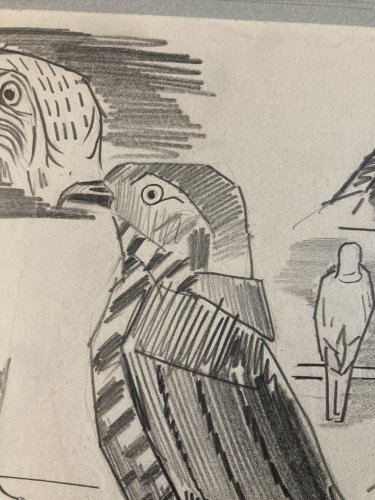 Dessin Oiseau Mine De Plomb Cubiste Cubisme Aigle Buse 1950 A Identifier