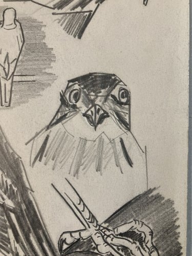 Dessin Oiseau Mine De Plomb Cubiste Cubisme Aigle Buse 1950 A Identifier