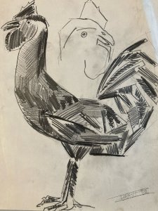 Dessin Oiseau Mine De Plomb Cubiste Cubisme Coq Poule 1950 A Identifier Art