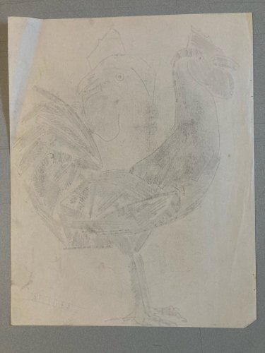 Dessin Oiseau Mine De Plomb Cubiste Cubisme Coq Poule 1950 A Identifier Art