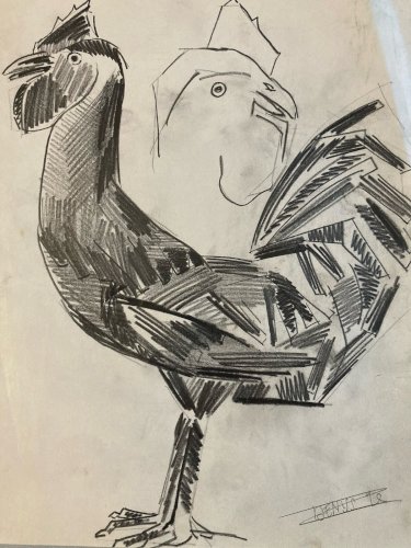 Dessin Oiseau Mine De Plomb Cubiste Cubisme Coq Poule 1950 A Identifier Art