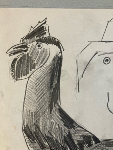 Dessin Oiseau Mine De Plomb Cubiste Cubisme Coq Poule 1950 A Identifier Art