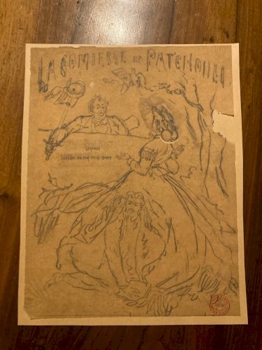 DESSIN ORIGINAL Alfred Grevin 1850 Étude Contesse Crayon Papier Art Ancien