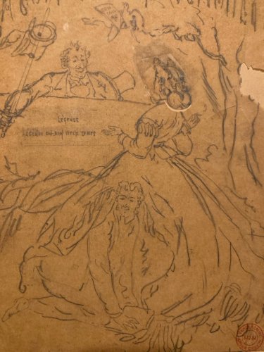 DESSIN ORIGINAL Alfred Grevin 1850 Étude Contesse Crayon Papier Art Ancien