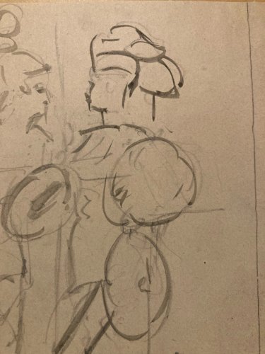 DESSIN ORIGINAL Alfred Grevin 1850 Étude Costume Crayon Papier Chevalier