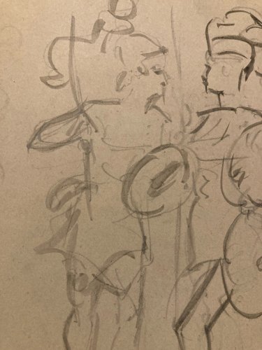 DESSIN ORIGINAL Alfred Grevin 1850 Étude Costume Crayon Papier Chevalier