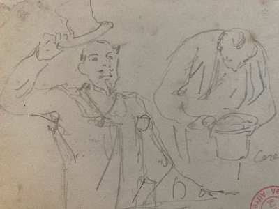 DESSIN ORIGINAL Alfred Grevin 1850 Portrait Crayon Papier Chapeau Homme Art