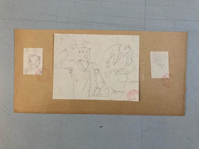 DESSIN ORIGINAL Alfred Grevin 1850 Portrait Crayon Papier Chapeau Homme Art