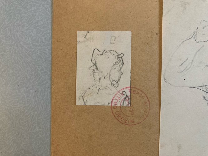 DESSIN ORIGINAL Alfred Grevin 1850 Portrait Crayon Papier Chapeau Homme Art