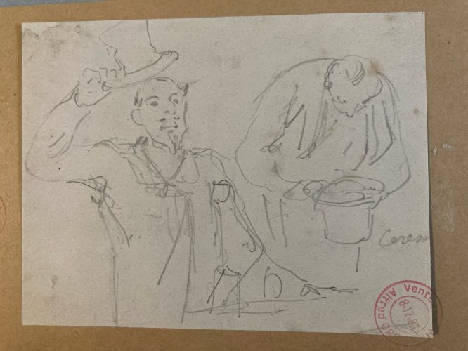 DESSIN ORIGINAL Alfred Grevin 1850 Portrait Crayon Papier Chapeau Homme Art