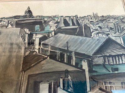 Original drawing architecture ink wash watercolor paper Toulouse?