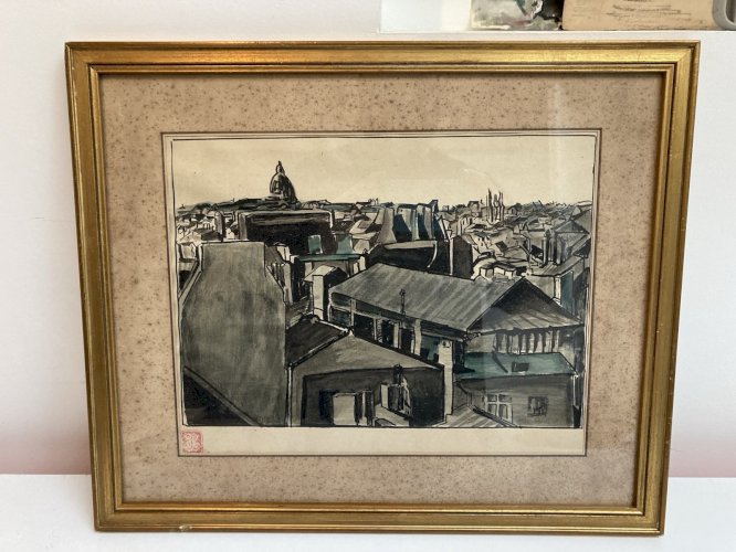 Dessin Original Architecture Encre Lavis Aquarelle Papier Toulouse?