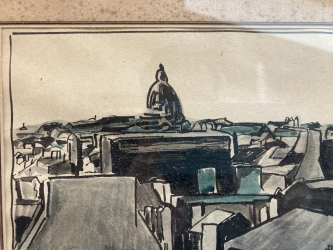 Dessin Original Architecture Encre Lavis Aquarelle Papier Toulouse?