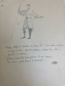 Dessin Original Crayon 1830 XIXe Jules Robert Auguste Étude Jeu Carte Art