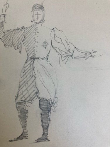 Dessin Original Crayon 1830 XIXe Jules Robert Auguste Étude Jeu Carte Art