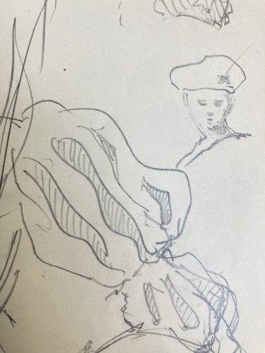 Dessin Original Crayon 1830 XIXe Jules Robert Auguste Étude Jeu De Cartes Ancien