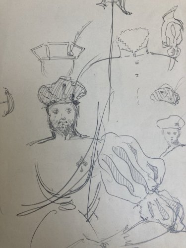 Dessin Original Crayon 1830 XIXe Jules Robert Auguste Étude Jeu De Cartes Ancien