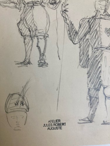 Dessin Original Crayon 1830 XIXe Jules Robert Auguste Étude Jeu De Cartes