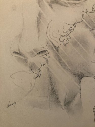 Dessin Original Crayon Portrait Tête David A L Antique 1950 Art Cubiste Ancien